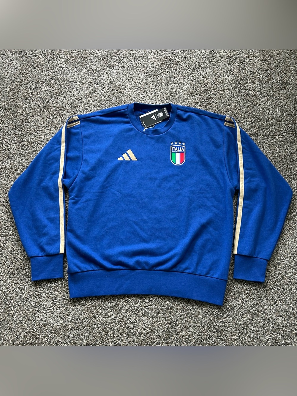 Adidas Mens FIGC Italia DNA Fleece Crew Sweater Bold Blue Size Large JZ2060
